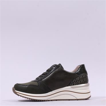 Remonte Lace Wedge Trainer With Side Zip - Forest Green